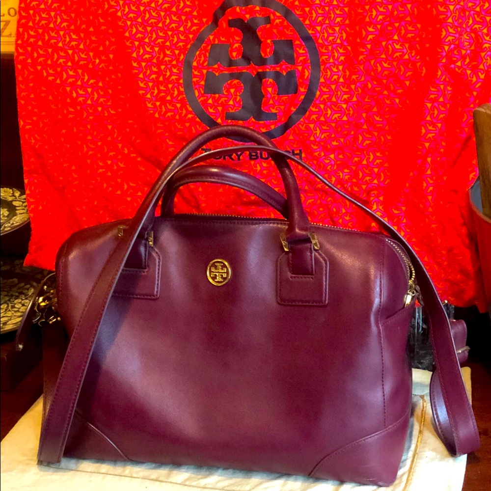 Tory Burch Robinson Leather Satchel Burgundy